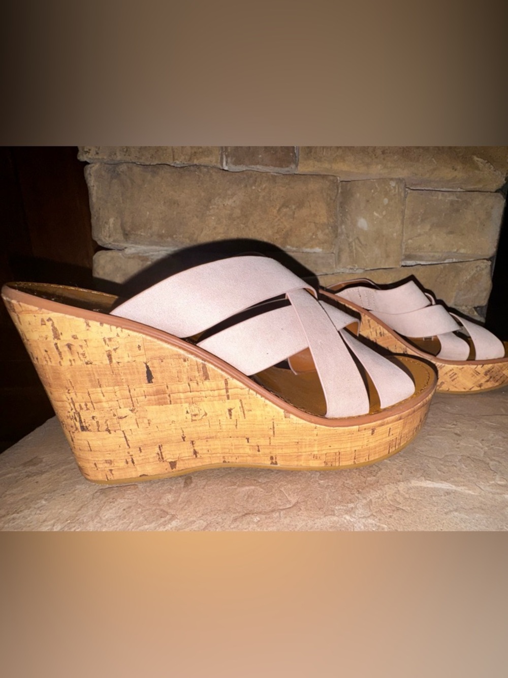 Indigo Rd Cork Wedge with Pink Straps  Size 9.5